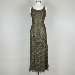 Dress Gown M Fairy Grunge Whimsigoth Glam Wedding Floral Embroidered Gold Sequin